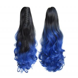 Culík, cop na skřipci - vlnitý 55 cm - Ombre styl - odstín Black T Blue