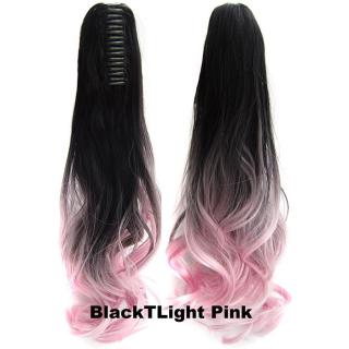 Culík, cop na skřipci - vlnitý 55 cm - Ombre styl - odstín Black T Light Pink