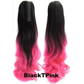 Culík, cop na skřipci - vlnitý 55 cm - Ombre styl - odstín Black T Pink