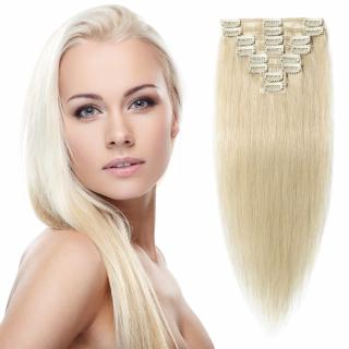 Lidské vlasy - Clip in sada Remy - 55 cm - 8 dílná - odstín 60 - chladná blond
