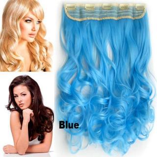 Světové zboží Clip in pás vlasů - lokny 55 cm - modrá - odstín BLUE