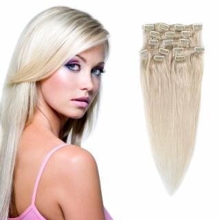 Světové zboží Clip in sada Remy - 55 cm - 7 dílná - odstín 60 - platinová blond - 60 (ledová blond)