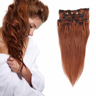 Světové zboží Clip in vlasy 45 cm lidské – Remy 70 g - odstín 30 - kaštanová