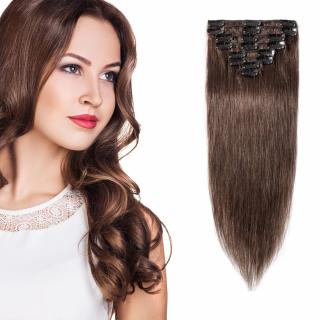 Světové zboží Clip in vlasy 51 cm 100% lidské – Remy 100 g – 4 - středně hnědá - 4 (čokoládově hnědá)