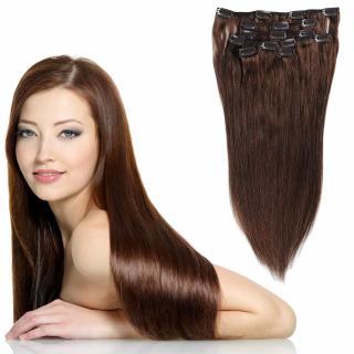 Světové zboží Clip in vlasy 51 cm lidské – Remy 70 g - odstín 4 - tmavě hnědá