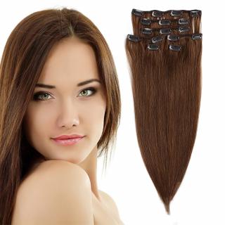 Světové zboží Clip in vlasy 51 cm lidské – Remy 70 g - odstín 6 - světle hnědá