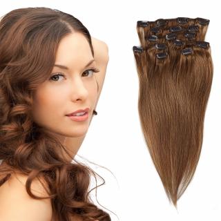 Světové zboží Clip in vlasy 51 cm lidské – Remy 70 g - odstín 8 - světle hnědá