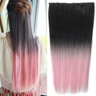 Světové zboží Clip in vlasy - 60 cm dlouhý pás vlasů - ombre styl - odstín Black T Light Pink - odstín Black T Light Pink