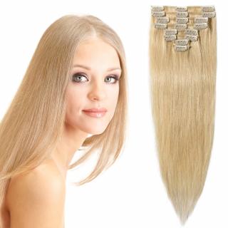 Světové zboží Lidské vlasy - Clip in sada Remy - 55 cm - 8 dílná - odstín 613 - BLOND - 613 (beach blond)