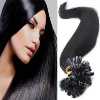 Světové zboží Vlasy na metodu keratin 51 cm, kvalita Remy AAA, sada 100 ks x 0,5 g - 1B - černá - 1B (černá)