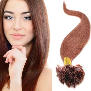 Světové zboží Vlasy na metodu keratin 51 cm, kvalita Remy AAA, sada 100 ks x 0,5 g - 30 - kaštanová - 30 (světlý kaštan)