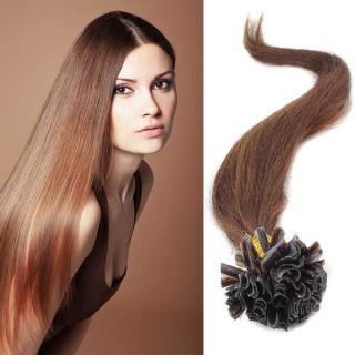 Světové zboží Vlasy na metodu keratin 51 cm, kvalita Remy AAA, sada 100 ks x 0,5 g - 4 - hnědá - 4 (čokoládově hnědá)