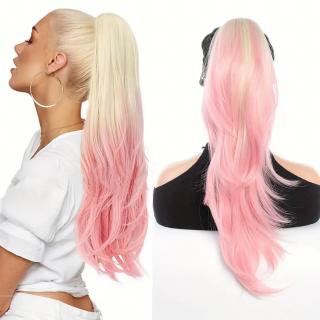 Zvlněný cop k nasazení 60 cm - odstín P60/311 (ombré blond  růžová)
