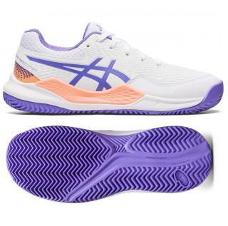 Detská antuková obuv Asics Gel Resolution 9 GS Clay 1044A068-101 bielo-fialová - Velikost US 7 / EUR 40 = 25,25