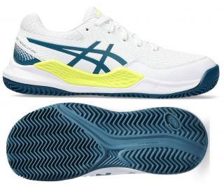 Detská antuková obuv Asics Gel Resolution 9 GS Clay 1044A068-102 bielo-zelená - Velikost US 6,5 / EUR 39,5 = 25 cm