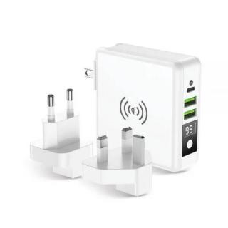FORCELL 15W 4v1 8000mAh QC 3.0 biela (Forcell 4v1 15W multifunkčná nabíjačka s USB/USB-C zásuvkou, power bankou 8000mAh a bezdrôtovým nabíjaním)