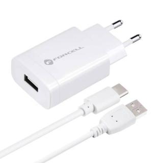 FORCELL TFK-TC-1099 18W + kábel typ C (Sieťová nabíjačka Forcell s konektorom USB A a káblom USB typu C – 2,4A 18W s funkciou Quick Charge 3.0)