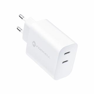FORCELL TFK-TC-35WPD bez kábla 3A 35W (Sieťová nabíjačka FORCELL s 2 zásuvkami USB typu C - 3A 35W s funkciou PD a QuickCharge 4.0)