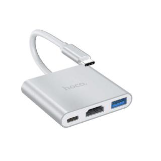 HOCO HB14 typ C USB 3.0+HDMI+PD biely (Rozbočovač na PC na koncovku typ C, HDMI, PD)