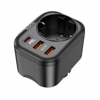 HOCO NS3 20W bez kábla, vstup typ C + zásuvka čierna (Sieťová multifunkčná nabíjačka Typ C PD20W + 2x USB QC3.0 3A + zásuvka)