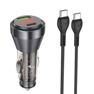 HOCO NZ12B 48W QC 3.0 + kábel typ C- LIGHTNING čierna (Autonabíjačka USB A+ typ C QC3.0 displejom 3A 48W s displejom a káblom typ C - LIGHTNING)