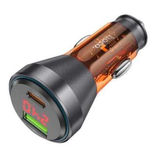 HOCO NZ12B 48W QC 3.0 oranžová (Autonabíjačka USB A+ typ C QC3.0 displejom 3A 48W s displejom bez kábla)
