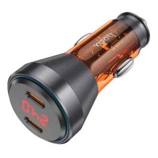 HOCO NZ12C 60W QC 3.0 oranžová (Autonabíjačka 2 x Typ C QC 30W s displejom bez kábla)