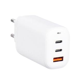 Nabíjačka sieťová FORCELL TFK-TC-65WPD USB-2x typ C, bez kábla GaN 3A 65W biela (Cestovná nabíjačka Forcell GaN 65W s 2x zásuvkou USB typu C, 1x USB A - 3A s funkciou PD a Quick Charge 4.0)
