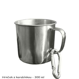 Kovový hrnček s karabínkou 300 ml (Nerezový hrnček 3,5 dcl nerozbitný)