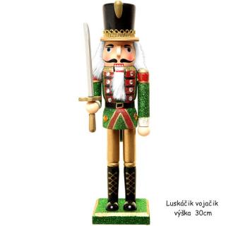 Luskáčik vojačik so šabľou fa. perleťová zelená 30cm (vianočné dekorácie luskačik figúrka)