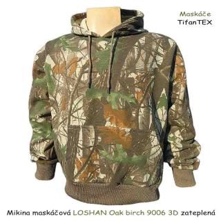 Mikina maskáčová LOSHAN Oak birch 9006 3D zateplená (pánska úpletová mikina cez hlavu s kapucou - dubovo brezový les)