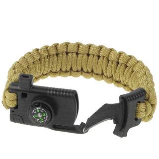 Paracord náramok Kompas Nôž Píšťalka fa. khaki (Taktický náramok na prežitie v prírode)