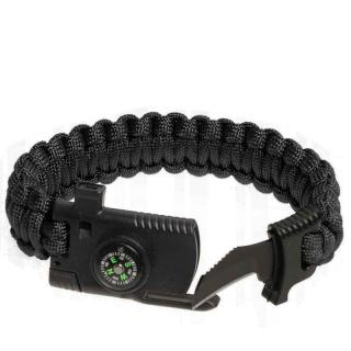 Paracord náramok s kompasom a nožom čierny (taktický náramok na prežitie)