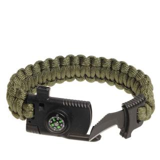 Paracord náramok s kompasom a nožom oliva (taktický náramok na prežitie)