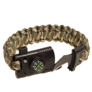 Paracord náramok s kompasom a nožom woodland (taktický náramok na prežitie)