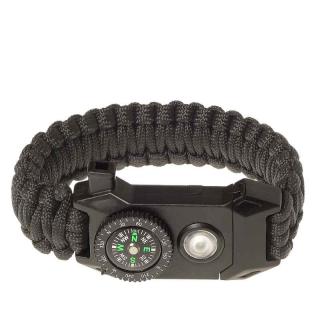 Paracord náramok s kompasom a svetlom čierny (taktický náramok na prežitie)