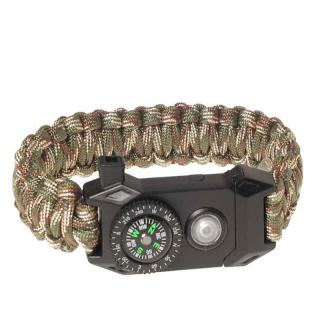Paracord náramok s kompasom a svetlom woodland (taktický náramok na prežitie)