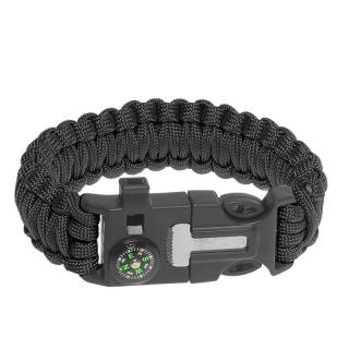 Paracord náramok s kresadlom a kompasom čierny (Taktický náramok na prežitie)