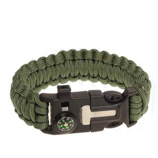 Paracord náramok s kresadlom a kompasom oliva (taktický náramok na prežitie)