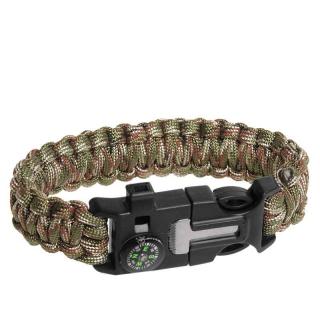 Paracord náramok s kresadlom a kompasom woodland (taktický náramok na prežitie)
