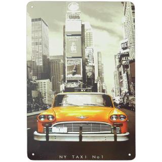 Plechová retro tabuľa NY TAXI No1 (ulice New Yorku s taxíkom 15x30 cm)