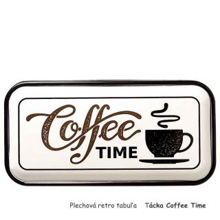 Plechová retro tabuľa tácka Coffee Time (dekorácia alebo podnos s rozmermi 40x20 cm)