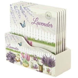 Podložky pod poháre Lavender 6ks (podložky pod poháre v provensálskom štýle so stojanom Levanduľa)