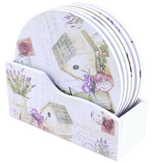 Podložky pod poháre Lavender Kruh (Drevené podložky pod poháre)