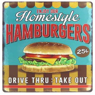 Retro ceduľa Hamburgers 30x30cm (Ceduľa z plechu v retro štýle)