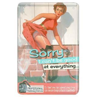 Retro ceduľa Sorry I can´t be good at everything   (malá kovová vtipná reklama 20x30 cm)