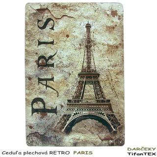 Retro tabuľa PARIS 20x30 cm (plechová retro ceduľa s Eiffelovou vežou)