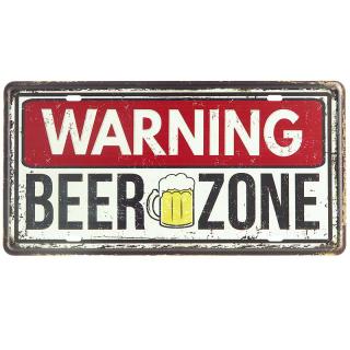 Retro tabuľa Pozor Pivo 30x15cm (Retro dekorácia plechová ceduľa)
