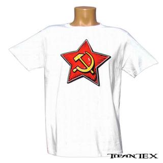 Tričko Ruská hviezda (kladivo a kosák) biele (bavlnené tričko so sovietskym znakom)