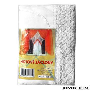 Záclony do bytu 400 x 160 cm No.GR4–17 biela (romantická záclona s efektným riasením a krajkou)